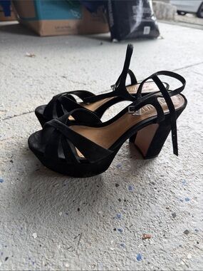 SCHUTZ Black Suede Platform Block Heel Sandals